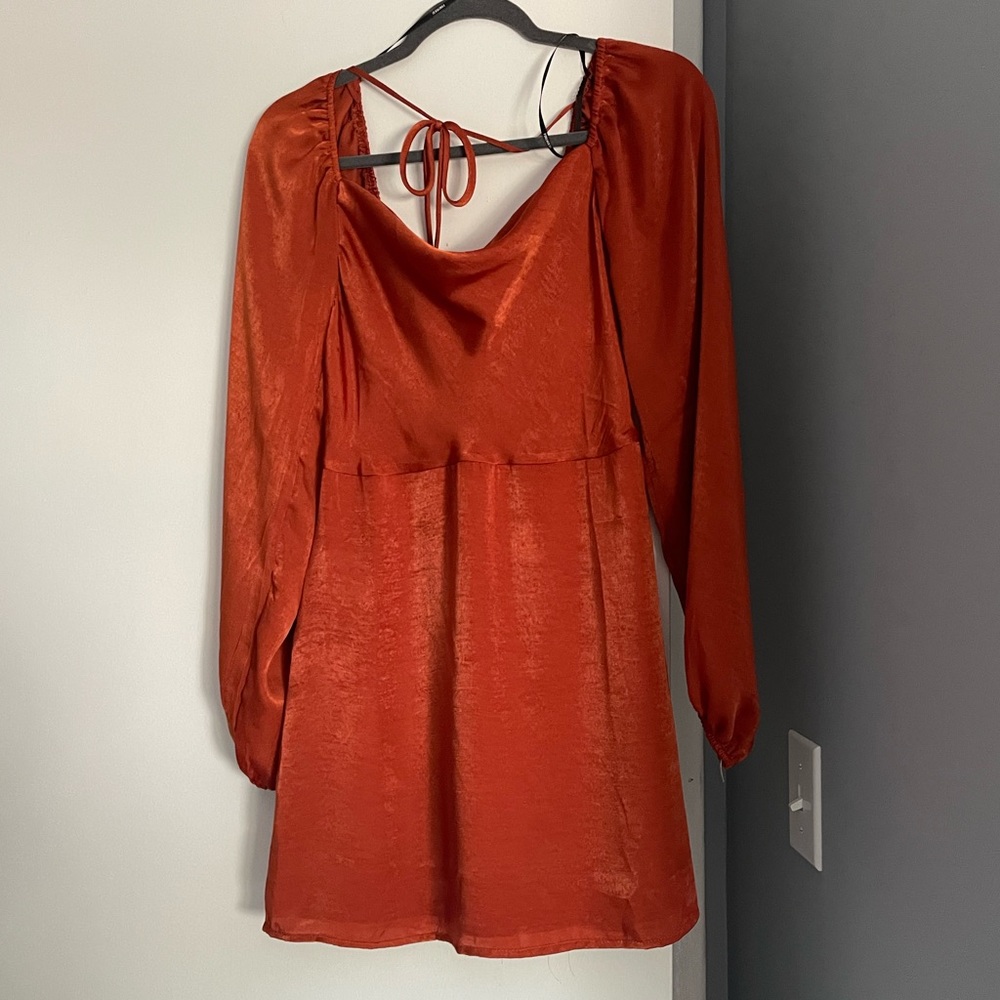 NEW Forever 21 Rust Long-Sleeve Silk Dress - Size M